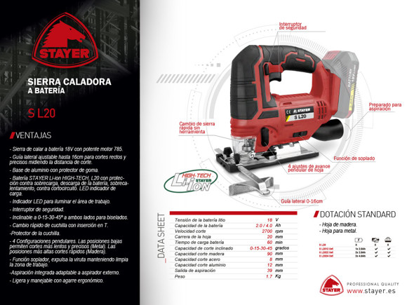 Imagen de SIERRA CALADORA A BATERIA  18V 4 POSIC.DE AJUSTE